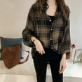 thumbnail image 1 of Women Loose Plaid Pattern Long Sleeve Blouse black XXL, 1 of 6