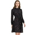 thumbnail image 1 of INSPIRE CHIC Robe à Manches Longues pour Femme, Florale, Évasée, à Nouer à la Taille, Col Smock, 1 of 6