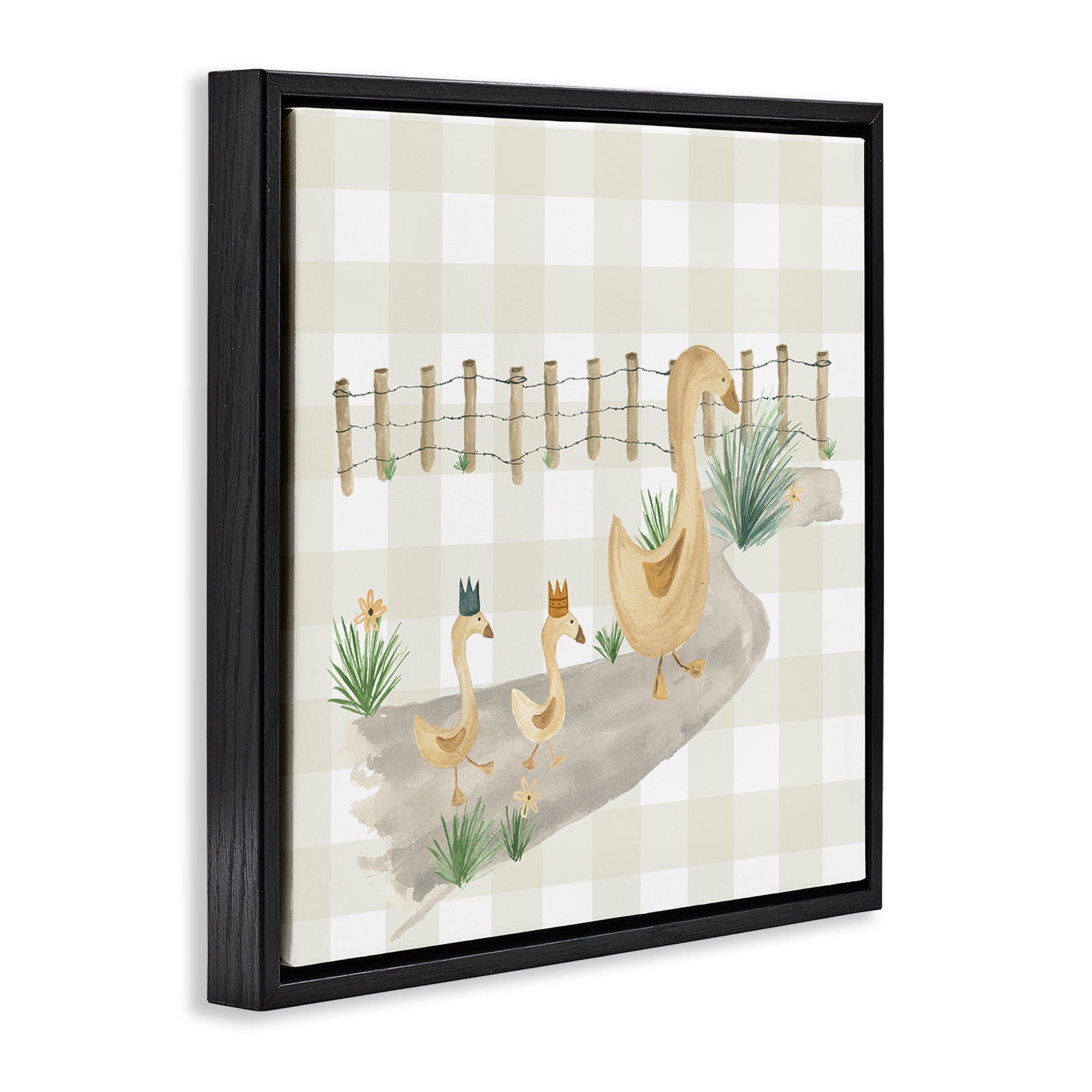 Stupell Industries Duck Family Strolling Animals Painting Black Floater Framed Canvas Art Print Wall Art, 18 x 18