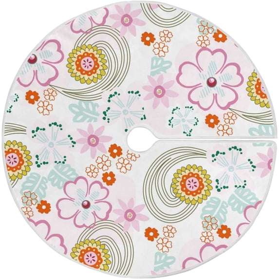FMSHPON Colourful Flowers Xmas Christmas Tree Skirt Stand Mat for Holiday Party Decoration Indoor Outdoor 36 inches