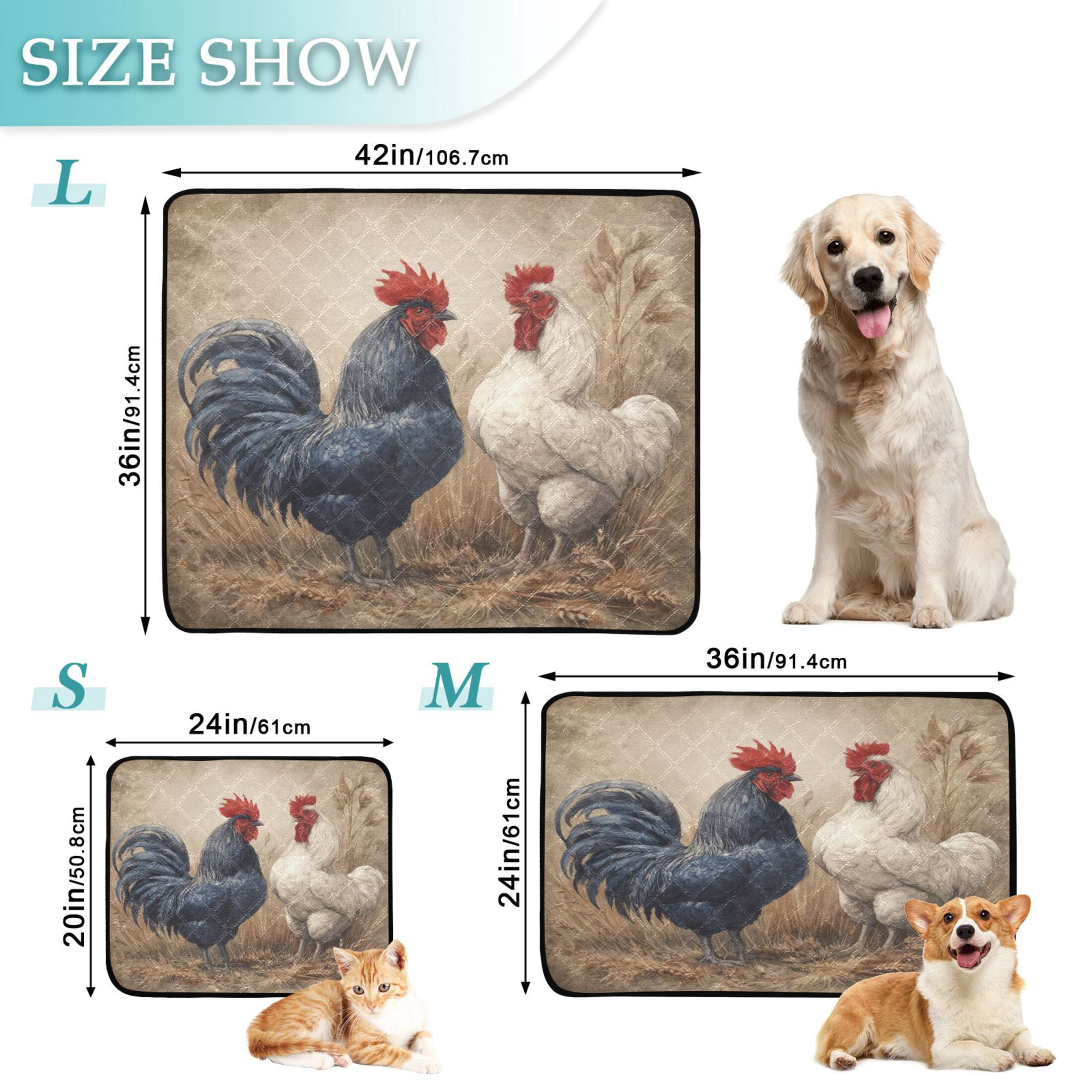 Qxltty Rooster Cat litter Pads Pet Set of 3 Diaper Mats Center Anti-leakage Layer Absorbent Soft and Comfortable