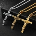 thumbnail image 2 of POINTERTECK Hommes Argent Acier Inoxydable Jésus-Christ Crucifix Croix Pendentif Chaîne de Collier, 2 of 6