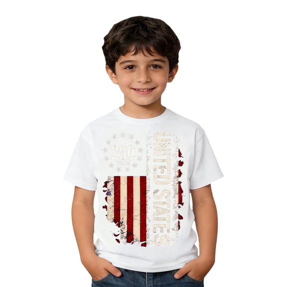 FINALGANG Boys American Flag T-Shirt 4th Of July Shirt 250th Anniversary Usa Shirts Kids Independence Day Tee Shirts Patriotic Printed Fashion T Shirts 1-2 Years