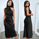 thumbnail image 3 of Elegante vestido de noche de satén con cuello halter sin mangas para boda de verano para mujer (M), 3 of 5