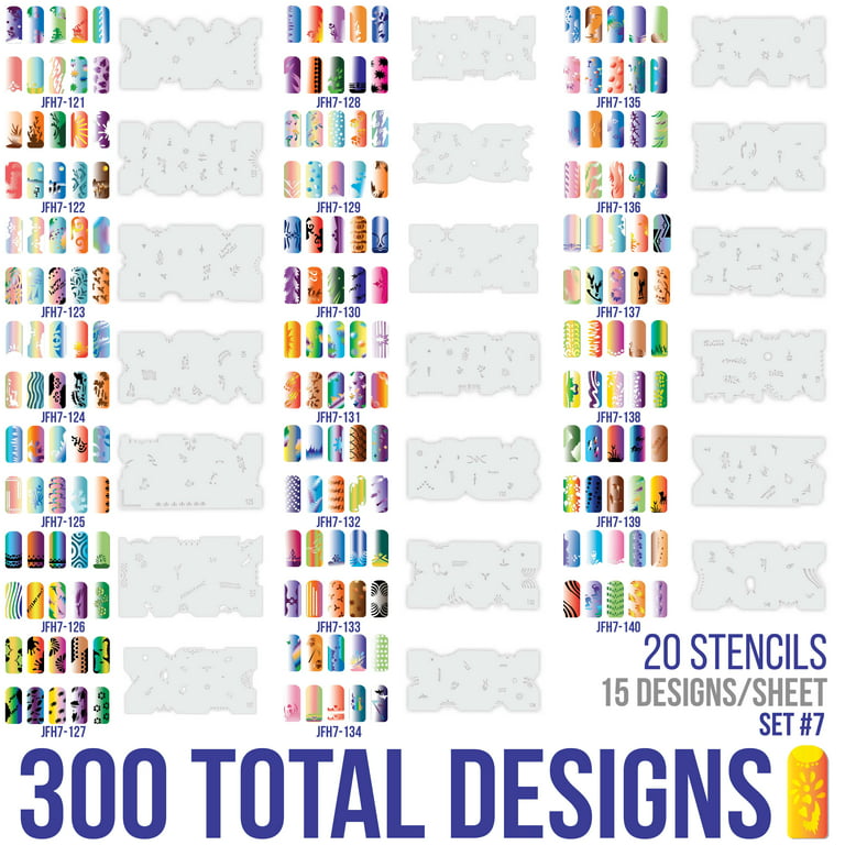 Custom Body Art Airbrush Nail Stencils - Design Series Set # 2 includes 20  Individual Nail Templates with 16 Designs 