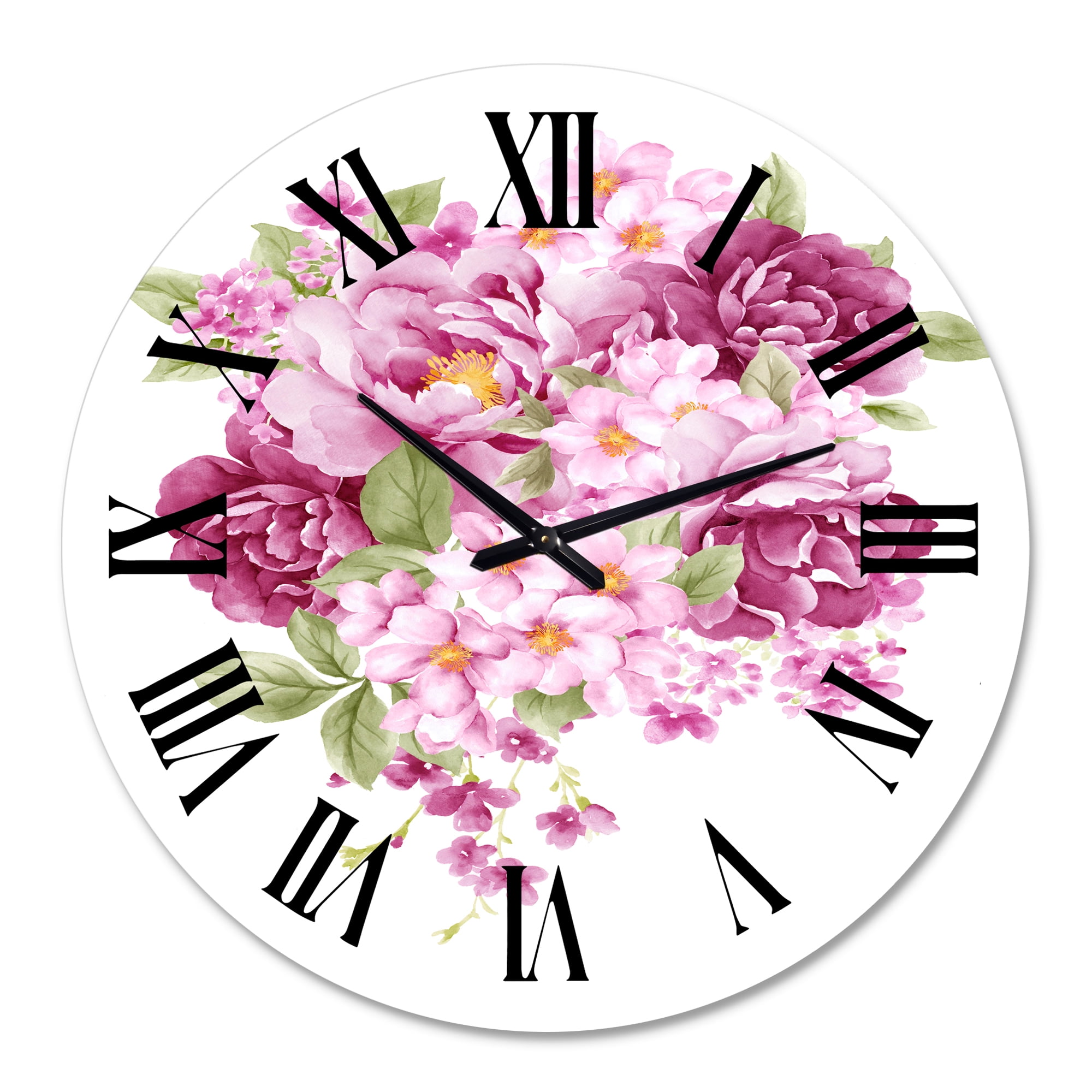 Designart 'Pink Retro Flowers' Traditional Wall Clock