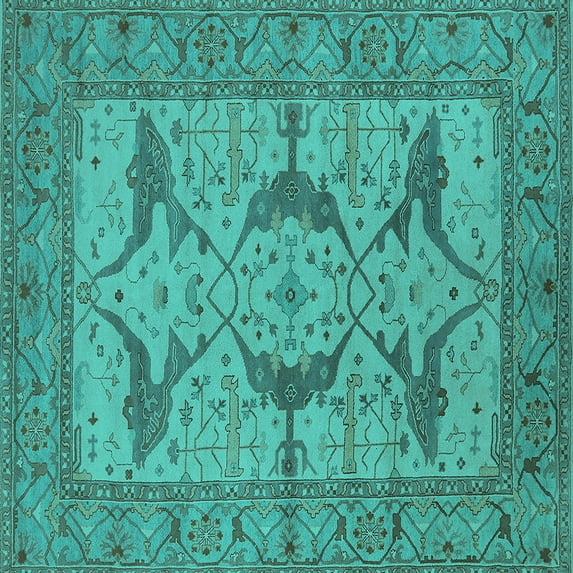 Ahgly Company Indoor Square Oriental Turquoise Blue Industrial Area Rugs, 4' Square