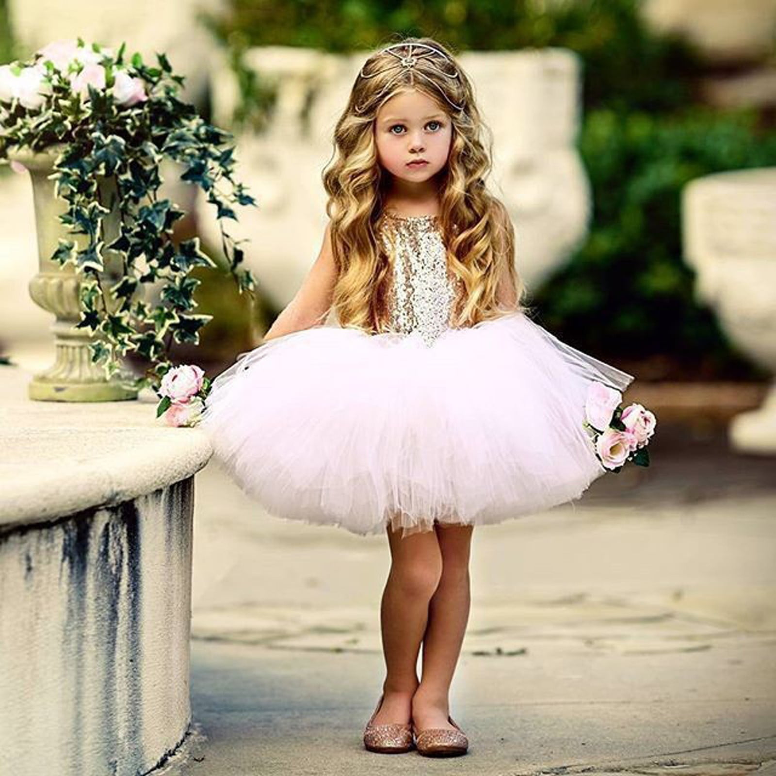 Robes pour Filles Bébé Fille Tulle en Maille Anniversaire Tutu