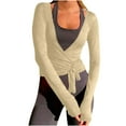 thumbnail image 2 of Women's Yoga Ballet Wrap Tops Oversized Deep V Neck Tie Front Workout T Shirts Casual Solid Plus Size Loose Comfy Lightweight Cardigan Open Front Cover Up Blouse, 2 of 9