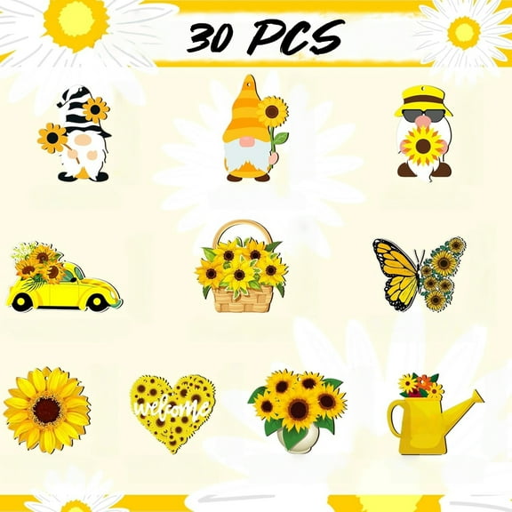 Qianfeng 30 Pcs Sunflower Tree Decorations Summer Wooden Ornaments with Rope Christmas Gnome Party Decor