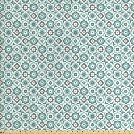 Quatrefoil Fabric by The Yard, Old Fashioned Style Mosaic with Simple Pastel Daisies Spanish Flowers, Decorative Fabric for Upholstery and Home Accents, by Ambesonne