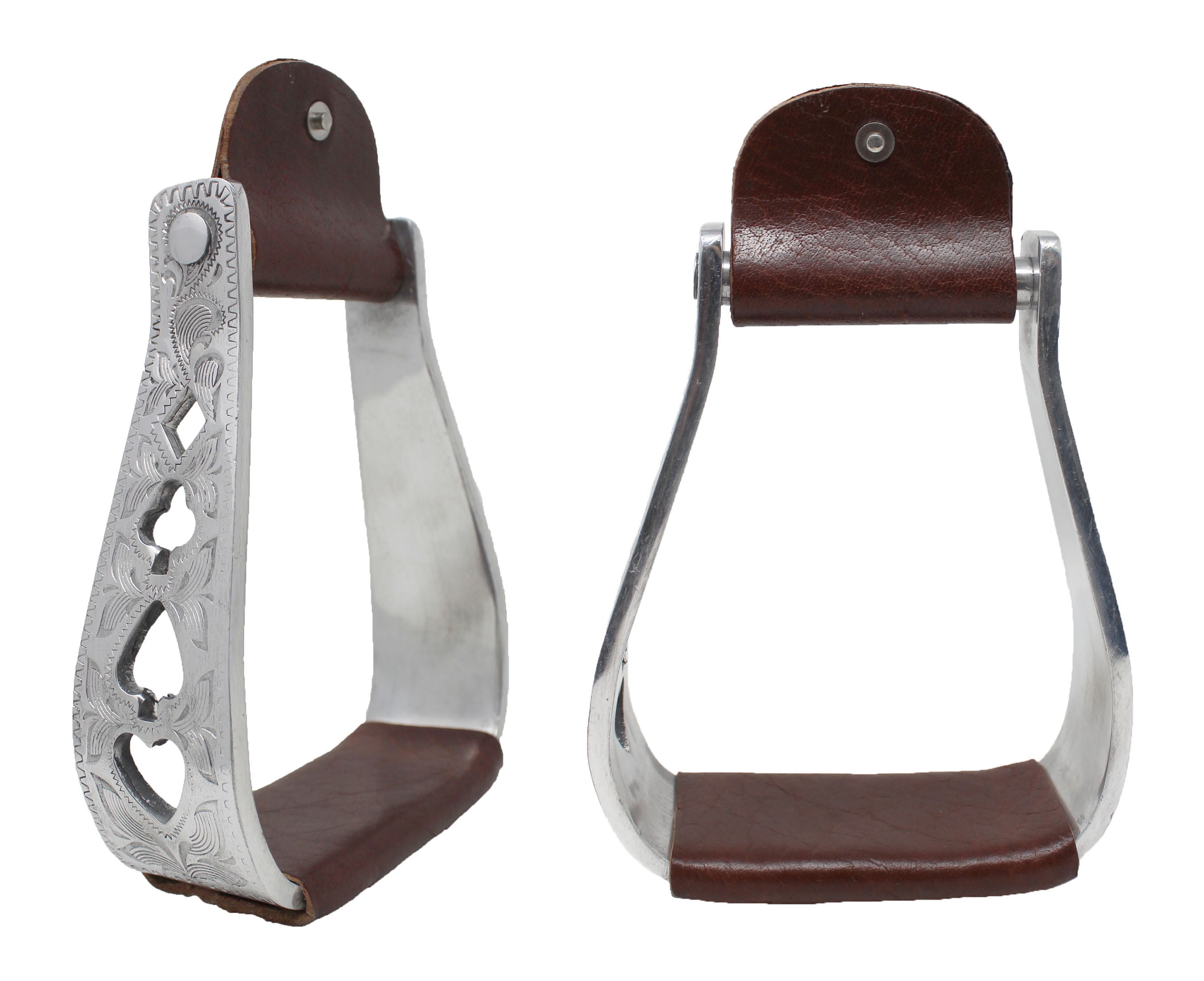 Horse Saddle Western Riding Engraved Aluminum Stirrups Leather Tread
