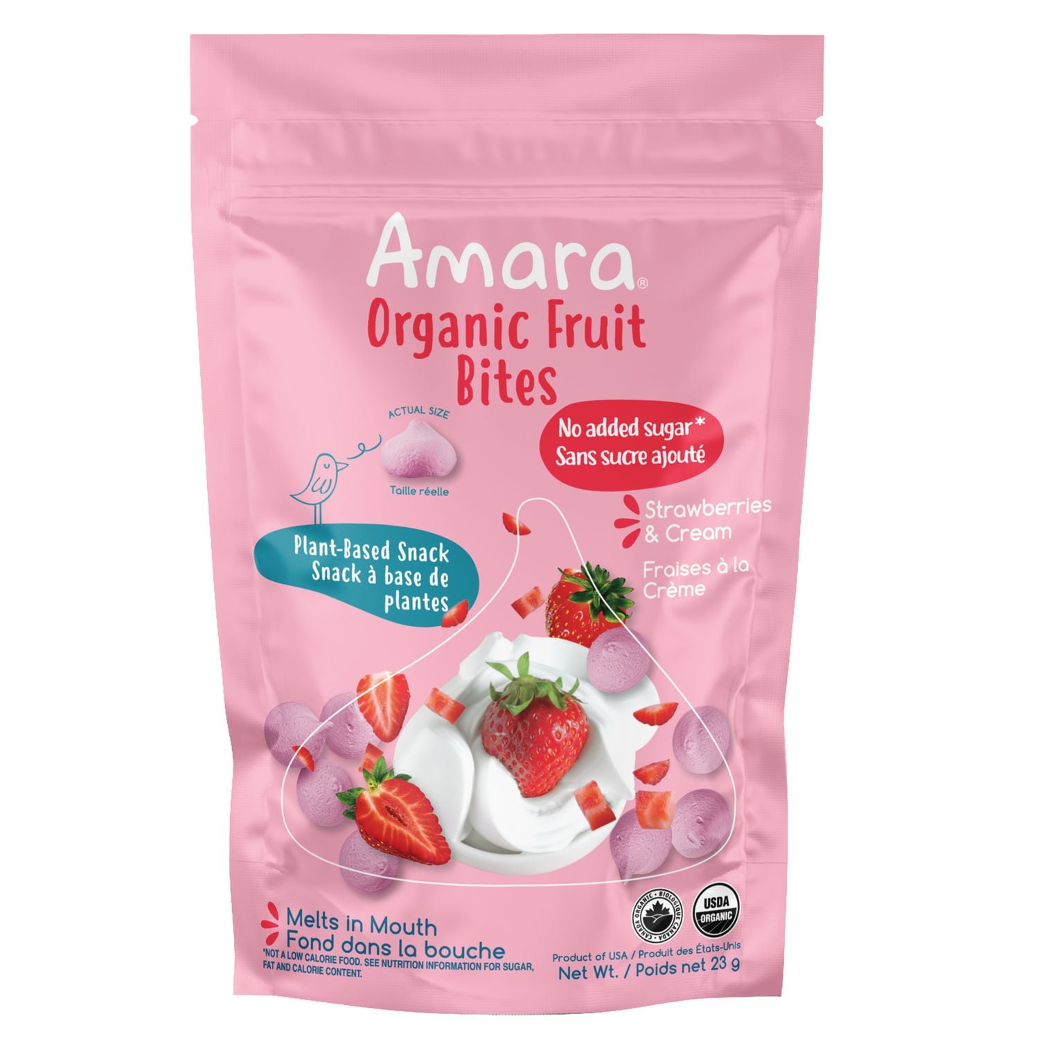 Amara Organic Fruit Bites, Fraises et Crème, 23g Sans sucre ajouté, Sans produits laitiers