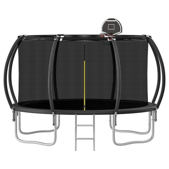OVATOYS 1200LBS 12FT Trampoline for Adults and Kids,Trampoline with Enclosure,Basketball Hoop, Recreational Trampoline with Ladder, Heavy Duty Trampoline Capacity for 5-6 Kids