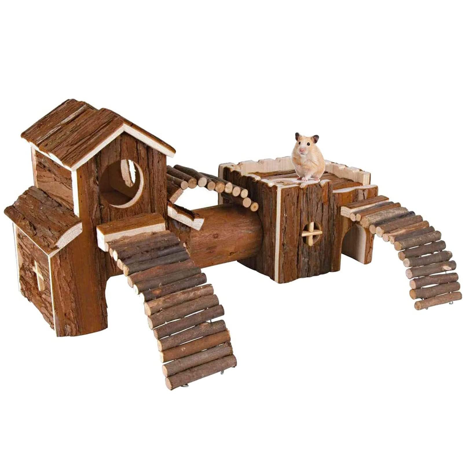 Wooden Small Animal Tunnel Playground With Climbing Ladders And Bridges