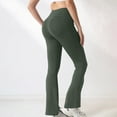 thumbnail image 4 of Women's Solid Color Yoga Pants with Pockets, High-Waisted, Extra Long Length Flared Leg for Tall Women, Casual Wide Leg Pants,Army Green M, 4 of 4