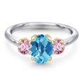 thumbnail image 3 of Gem Stone King 925 Silver and 10K Yellow Gold Swiss Blue Topaz and Pink Lab Grown Diamond Engagement Ring for Women | 1.80 Cttw | Oval Checkerboard 8X6MM | Gemstone November Birthstone | Size 7, 3 of 6