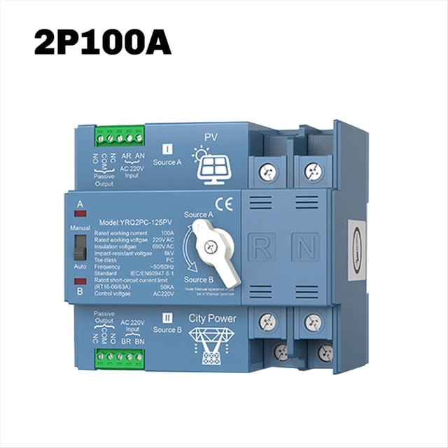 ATS Dual Power Automatic Transfer Switch for Generator or PV Energy to City Power Changeover Switch Solar Inverter,A