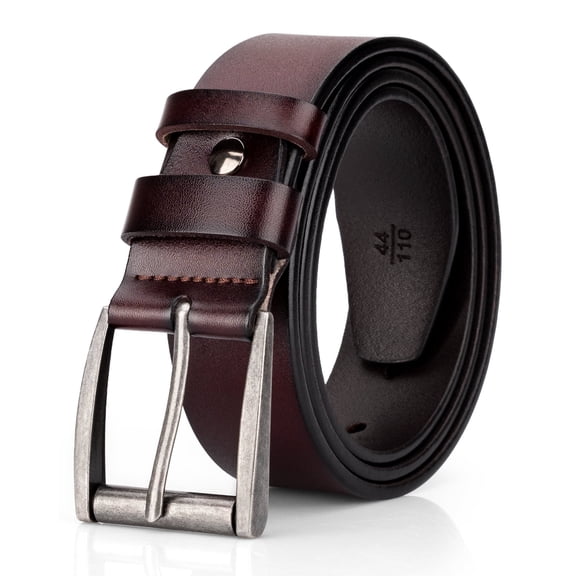 Punplita Men Belts Genuine Leather Belts for Men Retro Silver Buckle Brown Belt
