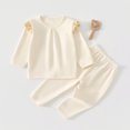 thumbnail image 4 of Faraee Baby Boy Girl Two Piece Outfit Ruffle Shoulder Long Sleeve Top and Pants Set Cotton Solid Color Loungewear Sleepwear for Infant Toddler 6 12 18 24 Months, 4 of 6