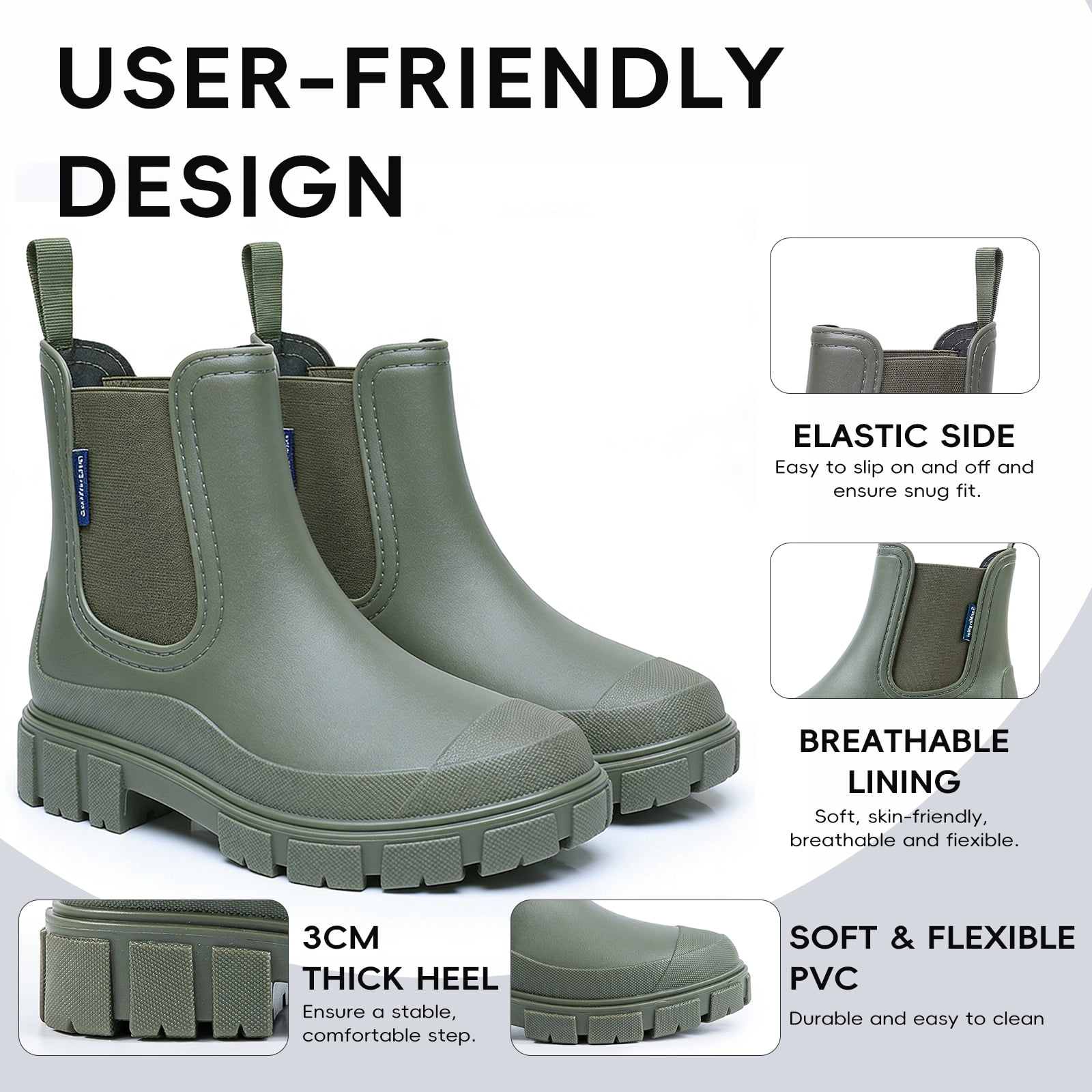 Sogetch Womens Short Rain Boots Waterproof Ankle Chelsea Boots Slip-Resistant Garden Shoes