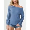 thumbnail image 3 of Aiyino Women's Blouse Long Sleeve Boat Neck Off Shoulder Tops Stretchy Shirt Pullover Plus Size,Blue Grey XL, 3 of 10