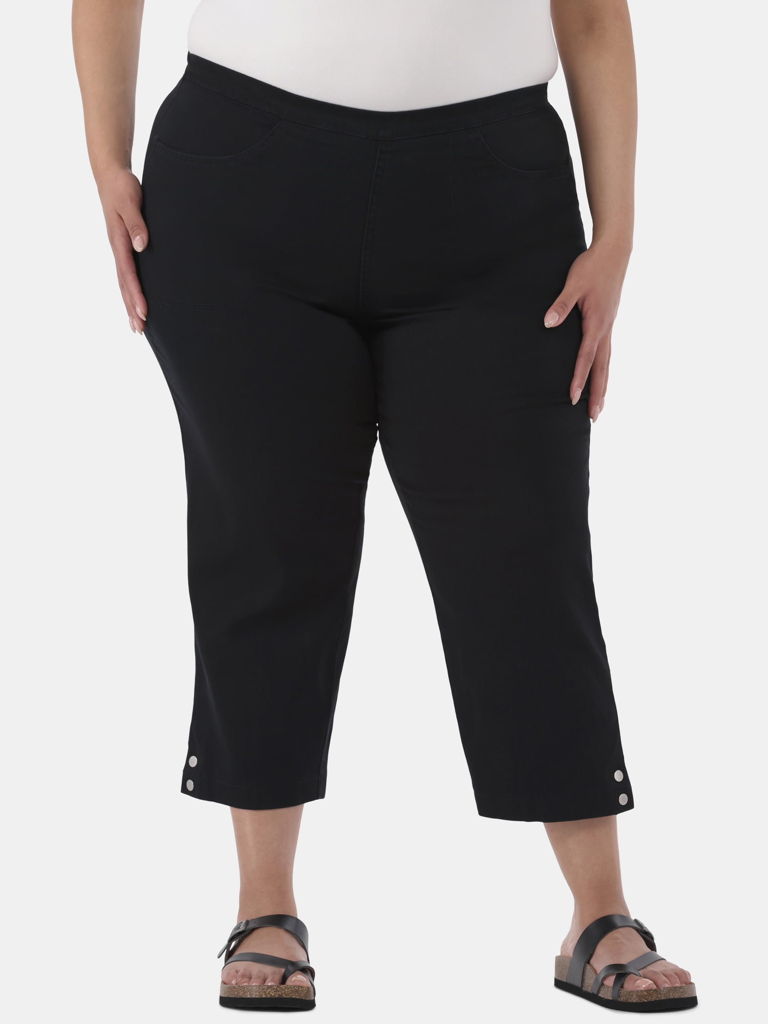 JMS Just My Size by Hanes Women's Plus Snap Hem Pull On Cropped Pants, 23" Inseam, Sizes 0X-4X