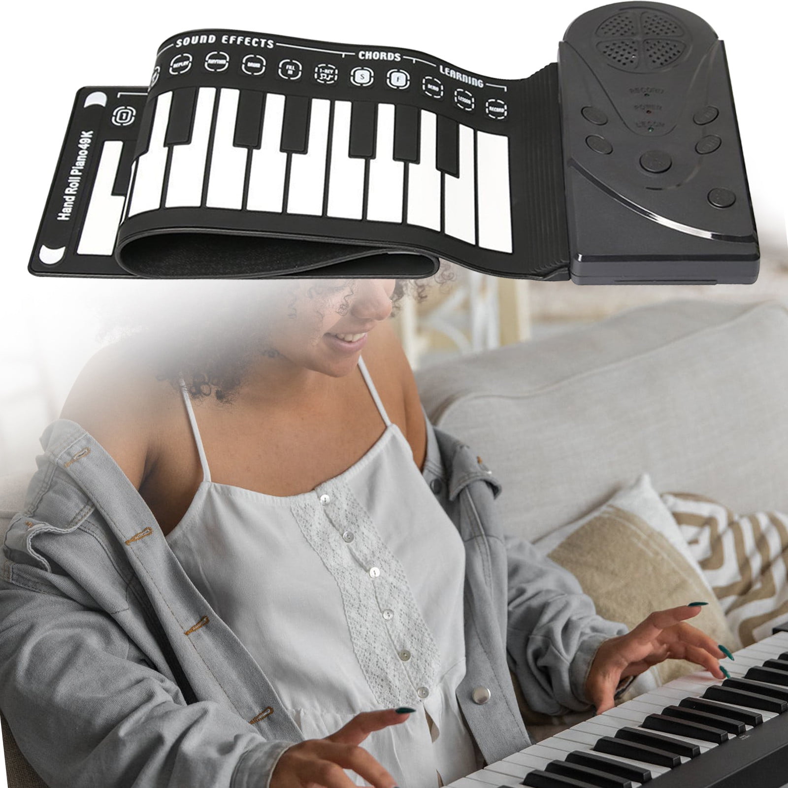 karymi Hand-Rolled Piano with Horn - Portable 49 Keys Organ Piano with Foldable Keyboard Instruments Educational People of All Ages Toys for Ages 5-7