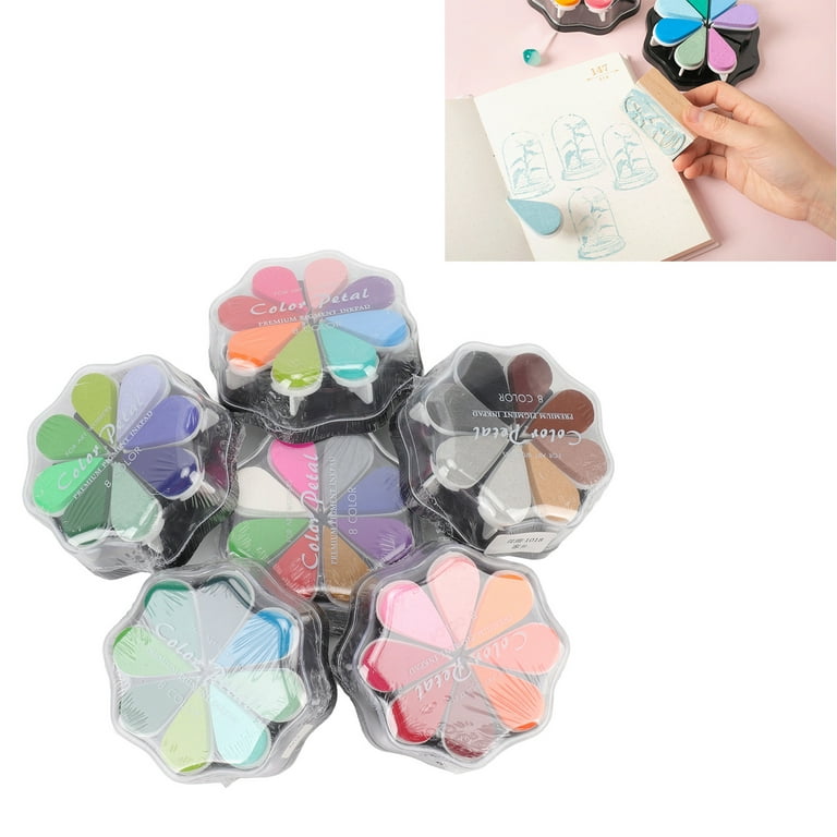 Ink Pad Pad Ink Pads For Rubber Stamps 6 Pcs Washable Ink Pad Petal Shape 8  Metal Colors DIY Rubber Pad For Dogs Baby Footprint Fingerprint 