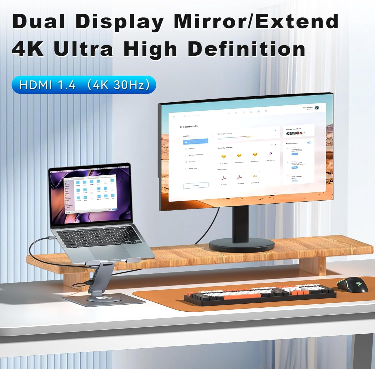 Laptop Docking Station Stand Dual Display 4K  USB3.0 360 Swivel for    Surface with USB-C Hub Multiport Adapter