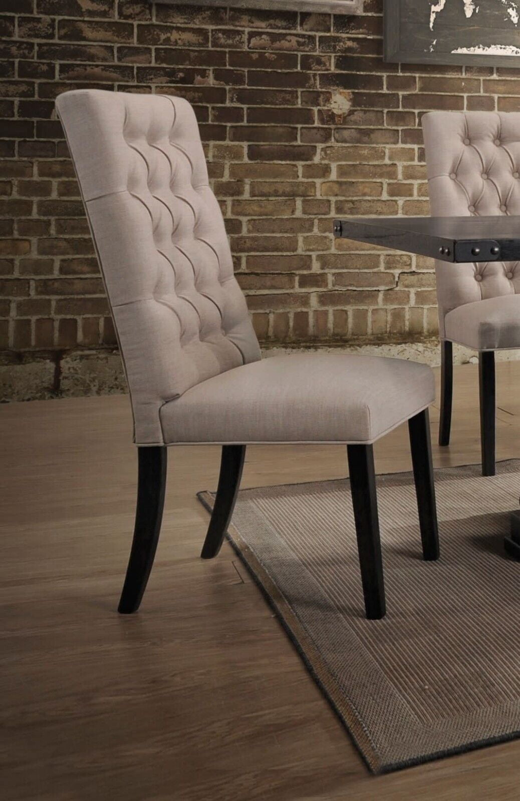 High Parsons Upholstered Linen Side Chair in Black Wood