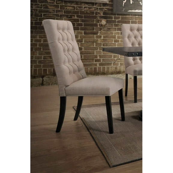 Classic Style Button-Tufted Side Chairs 2pc Set Tan Fabric Upholstered Dining Furniture