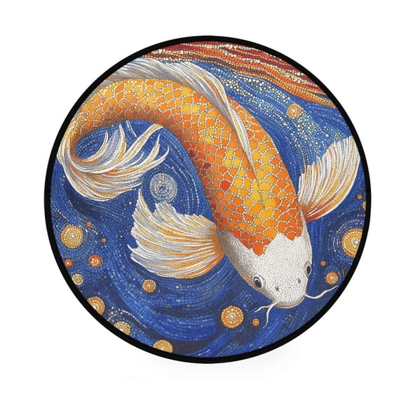BZSMCE Round Decorative Floor Mat Cosmic Koi Pattern 36.2IN