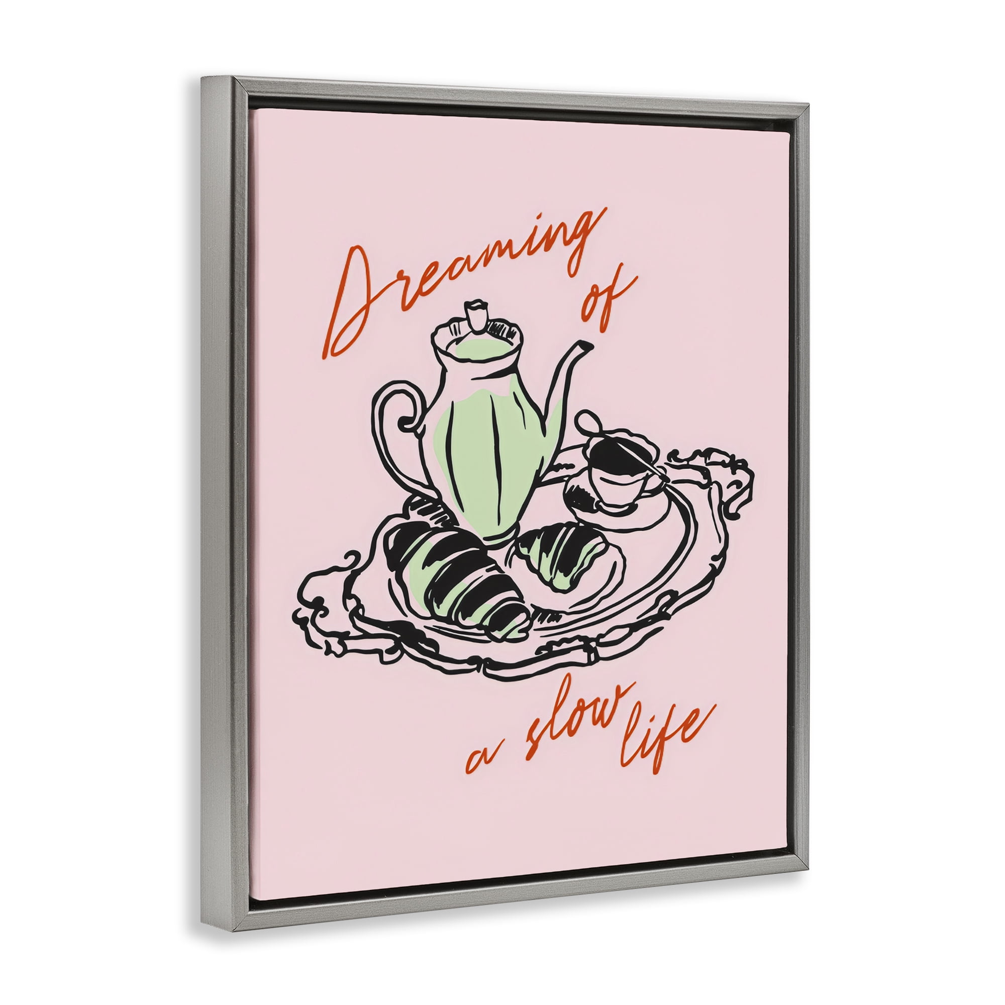 Stupell Industries Slow Life Tea Platter Gray Framed Floater Canvas Wall Art, design by The Prints Vibe