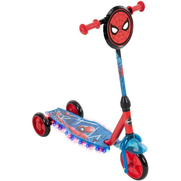 Huffy Marvel Spider-Man Electro-Light 3-Wheel Preschool Scooter for Kids, red and blue, 3 years old and above