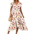 thumbnail image 3 of Women's Floral V-neck Short-sleeved Dress, Retro Elegant A-line Vacation Beach Dress, 3 of 7