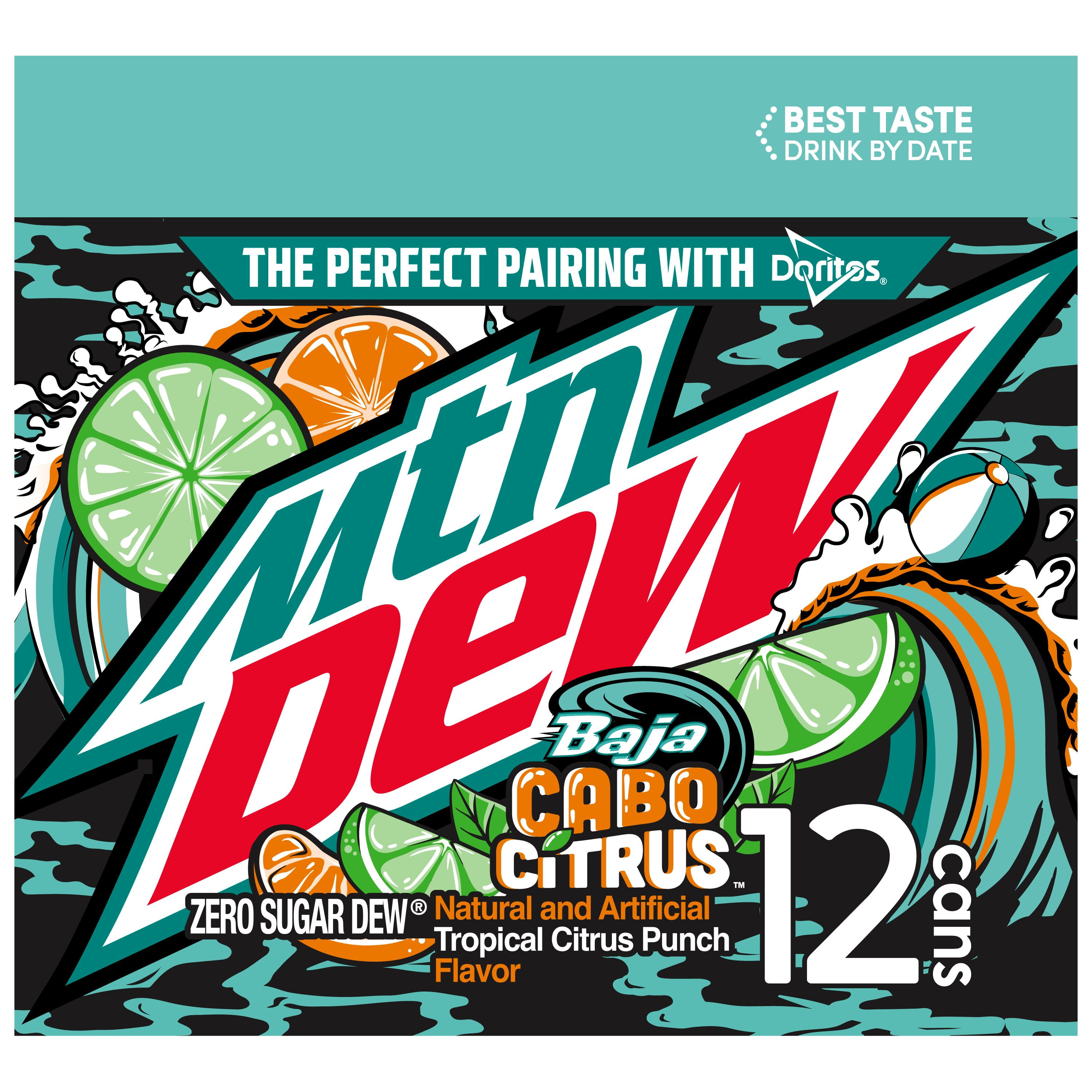 (2 pack) Mountain Dew Zero Sugar Baja Blast Soda Cabo Citrus, 12 fl oz 12 pack Cans