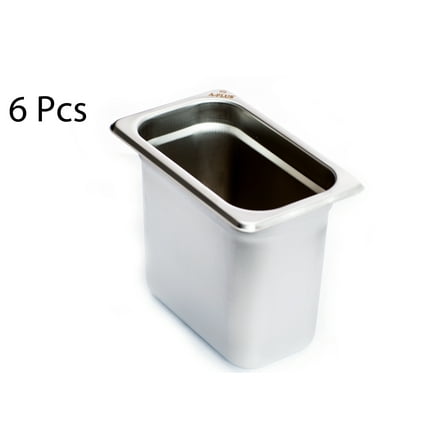 [6 Pack] 1/9 Size 6 inch Anti-Jam 24 Gauge Steam Table Pan NSF Stainless Steel