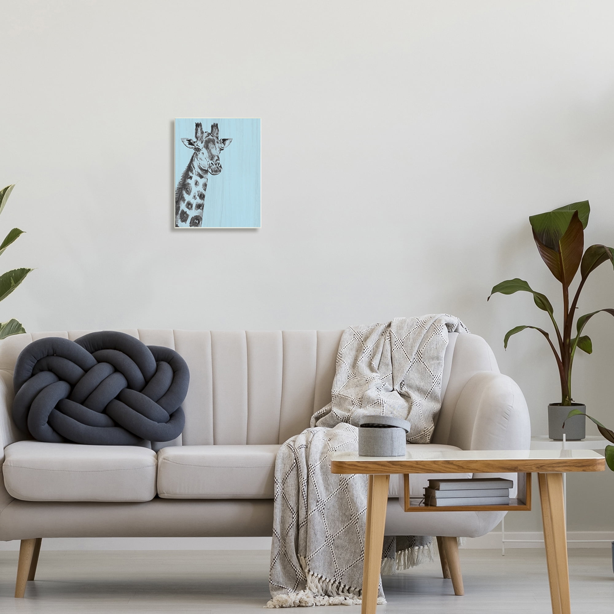 Simple Giraffe Portrait Rustic Blue Patterned Safari Animal 10 in x 15 in Framed Painting Art Print, by Stupell Home Décor