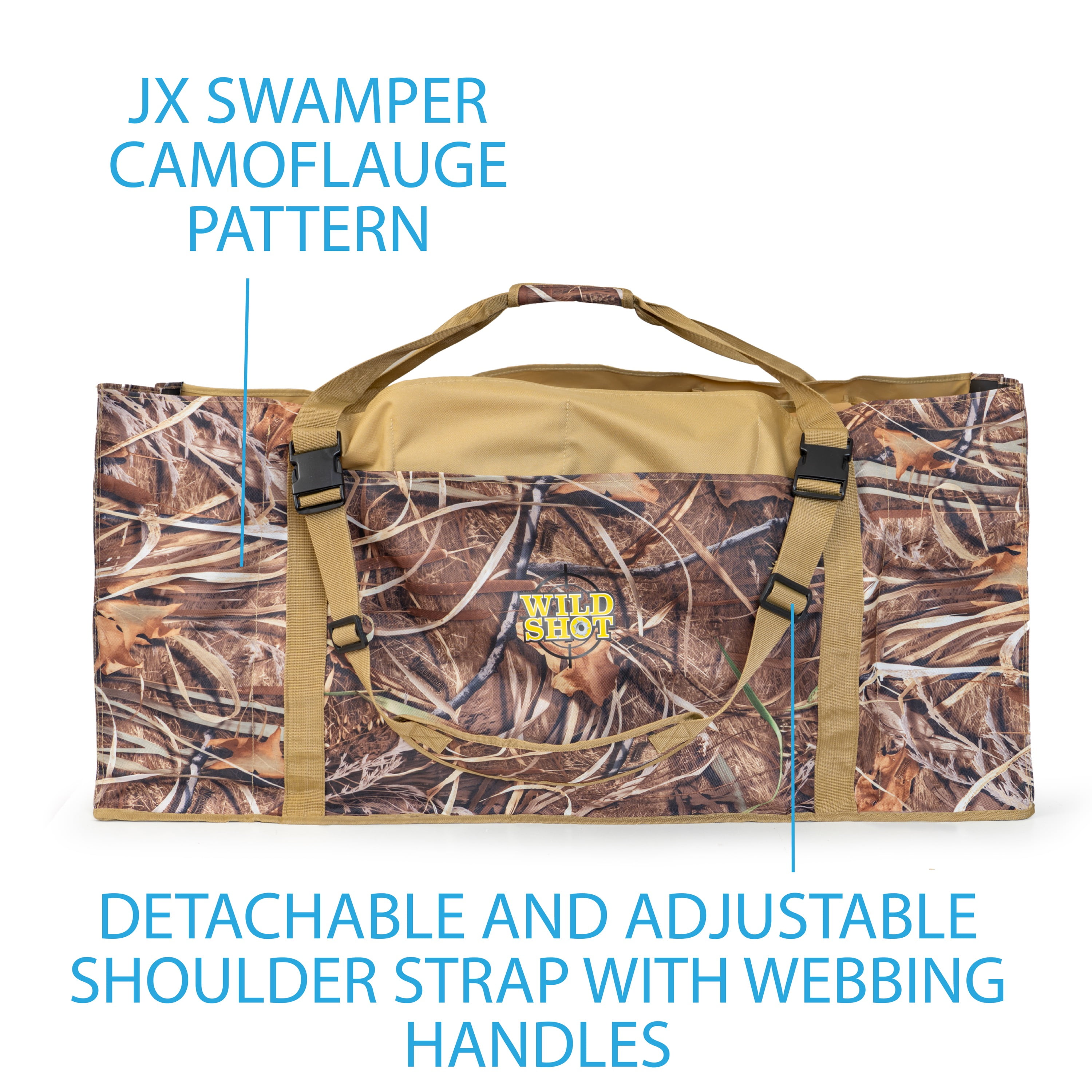 Maxam Wild Shot 12 Slot Duck Decoy Bag Large Side Pocket Adjustable Shoulder Straps Dirt/Water Mesh Drain Camo Webbing Handle 