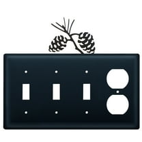 Triple Switch and Duplex Outlet Cover with Pinecone Accent, Black