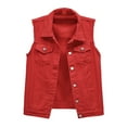 thumbnail image 2 of Clearance Sale!! Women's Ripped Lapel Collar Button Up Sleeveless Frayed Denim Vest Jacket Lightweight Cropped Jean Jackets Vest for Women Red XXL, 2 of 4