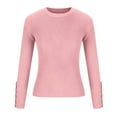thumbnail image 3 of YUGYXL Womens Long Sleeve Crewneck Shirts Fall Ribbed Knit Sweater Slim Fitted Casual Basic Tee Tops Solid Pullovers Pink XL, 3 of 7