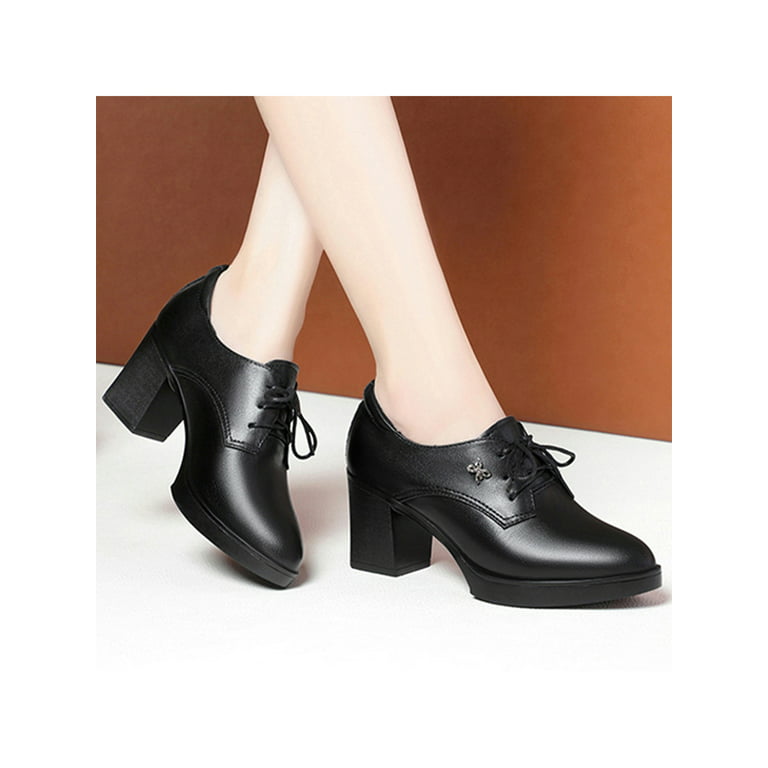 Lacyhop Womens Heels Chunky Oxfords Lace Up Dress Shoes Office Comfort Shoe Non-slip Black 8 - Walmart.com