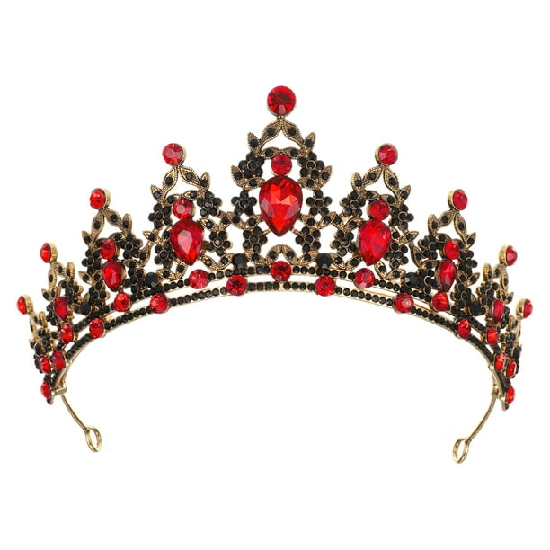 Mujeres Faux Crystal Queen Crowns Tiara, Princess Rhinestone Tiaras, Novia Boda Fiesta de cumpleaños Cosplay Accesorios para el cabello, Dark Gold Tone Red