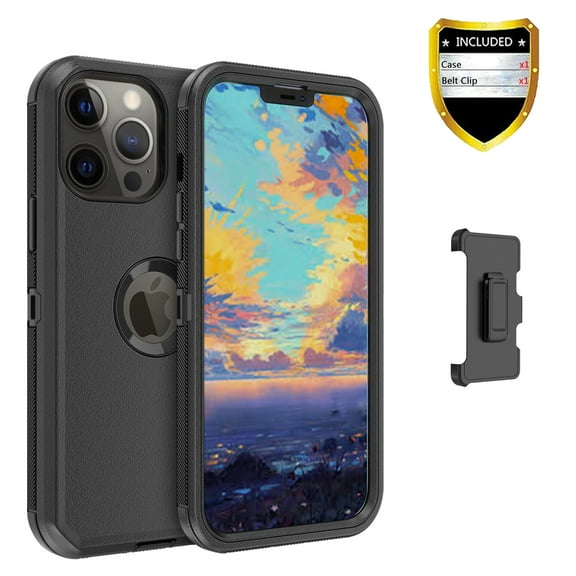 Xhy iPhone 13 Pro Max Case 6.7", Heavy Duty Hard Shockproof Armor Protector Case Cover with Belt Clip Holster (Black)