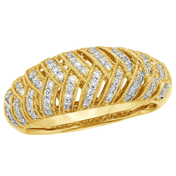 AFFY White Natural Diamond Vintage Style Basket Weave Engagement Ring in 14k Yellow Gold (0.37 cttw)