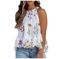 thumbnail image 1 of Blusas de verano UMfun para mujer, camisetas sin mangas con cuello halter, camisa floral sin mangas, camisola plisada informal, camisetas de gasa, blusas, 1 of 6