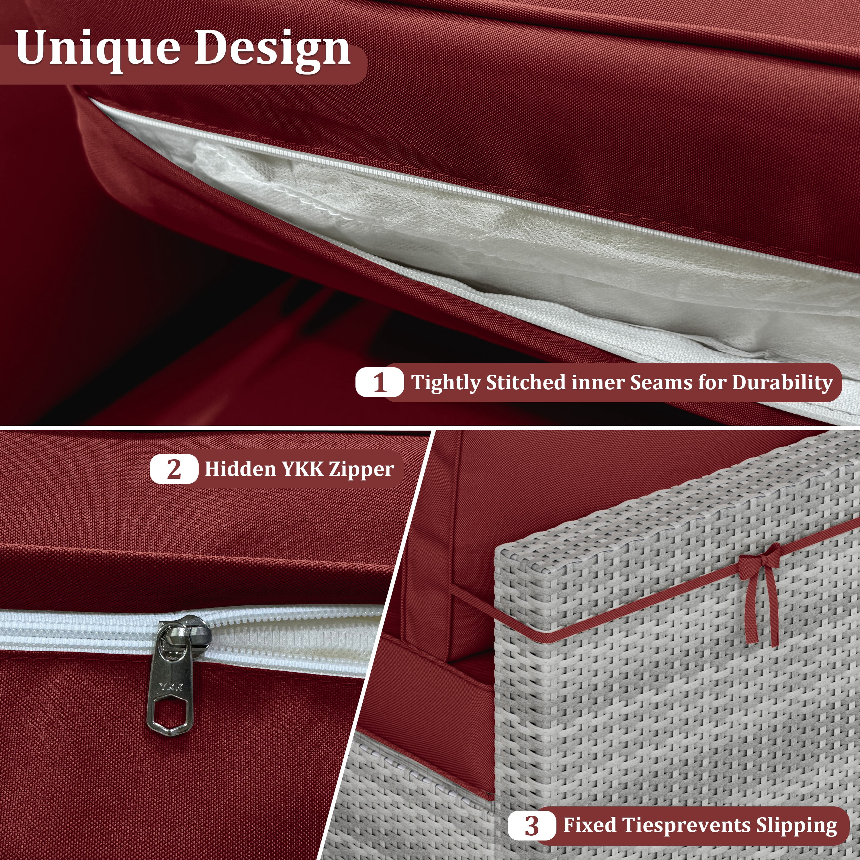 Pakunoda 14 Pcs Patio Outdoor Cushion Covers Replacement Slipcovers with Zipper Non-Slip for Garden Furniture Sofa Chair 3 Size Protector, Cover Only, Burgundy