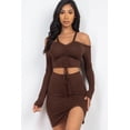 thumbnail image 6 of Drawstring Ruched Off Shoulder Crop Top & Side Slit Mini Skirt Ensemble, 6 of 8